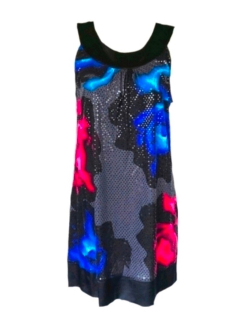 Express Y2K Retro Sparkle Sateen Dress in Black Blue Pink w/ Pockets, L
